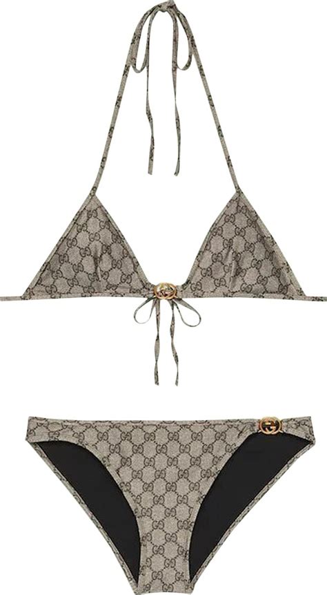 gucci bikini|GG stretch jersey bikini in beige and ebony .